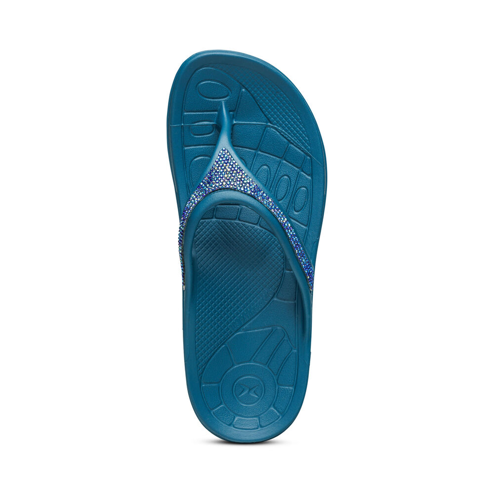 Aetrex Women's Fiji Orthotic Flip Flops - Blue | USA 7UMIPO7